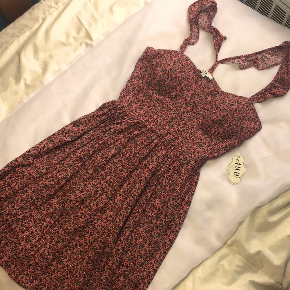 AUW Pink Floral Junior Dress Ruffle Straps